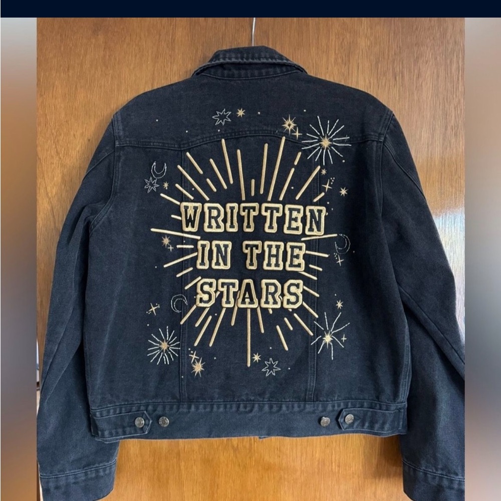 Rue De Seine Black Jean Jacket with Gold Starburst "Written in the Stars"
